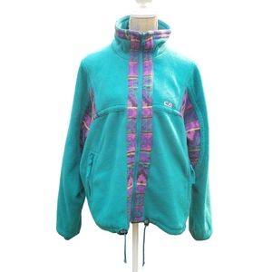 Vintage 90s Aztec print accent turquoise oversize fleece jacket amazing!